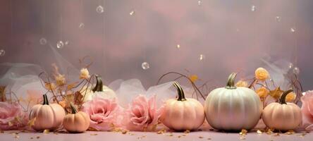 halloween pink sparkle pumpkin flowers, AI Generative photo