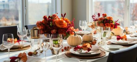 halloween, thanksgiving table settings decoration, AI Generative photo