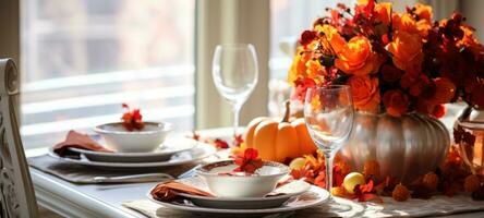 halloween, thanksgiving table settings decoration, AI Generative photo