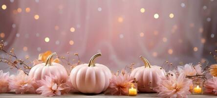 halloween pink sparkle pumpkin flowers, AI Generative photo