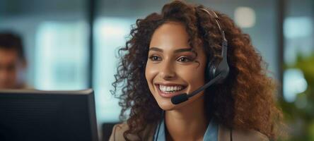 african black woman call center customer support with headset photo