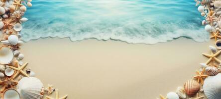 seashells on the beach sea sand summer, ai photo