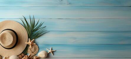 seashells hat on the beach sea sand summer, ai photo