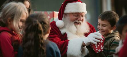 santa claus giving presents gift to kids christmas xmas, ai photo