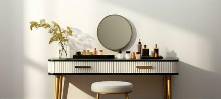 elegante minimalista vanidad taburete interior hogar baño, ai foto
