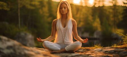 woman doing yogo peacefully zen meditation, ai photo