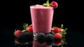 Photo of a Berry Smoothie isolated on black background. Generative AI