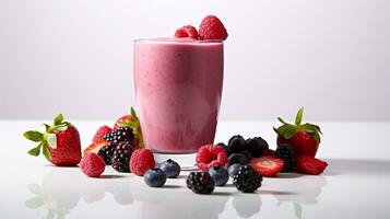 Photo of a Berry Smoothie isolated on white background. Generative AI