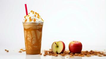 Photo of a Caramel Apple Spice drink isolated on white background. Generative AI