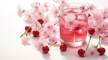 Photo of a Cherry Blossom Tea drink isolated on white background. Generative AI
