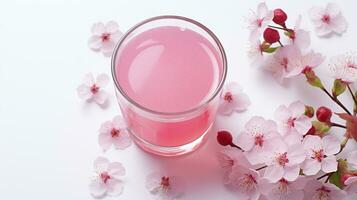 Photo of a Cherry Blossom Tea drink isolated on white background. Generative AI