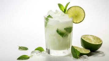 Photo of a Coconut Mojito drink isolated on white background. Generative AI