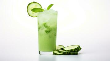 Photo of a Cucumber Lemonade drink isolated on white background. Generative AI