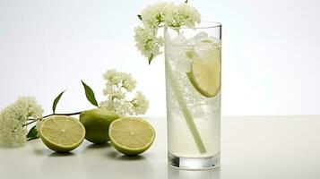 Photo of a Elderflower Spritzer drink isolated on white background. Generative AI