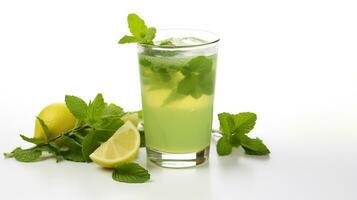 Photo of a Fresh Mint Tea drink isolated on white background. Generative AI