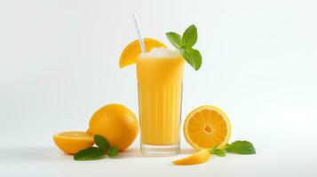 Photo of a Fresh Orange Juice drink isolated on white background. Generative AI