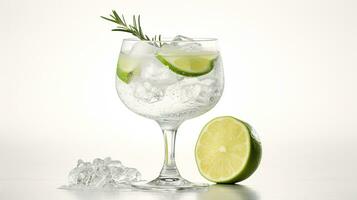 Photo of a Gin and Tonic drink isolated on white background. Generative AI