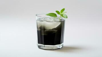 Photo of a Grass Jelly drink isolated on white background. Generative AI