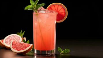 Photo of a Grapefruit Spritzer drink isolated on black background. Generative AI