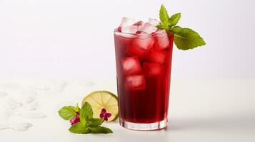 Photo of a Hibiscus Iced Tea drink isolated on white background. Generative AI