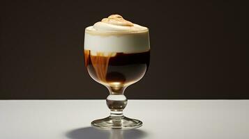 Photo of a Irish Coffee drink isolated on black background. Generative AI