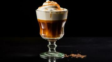 Photo of a Irish Coffee drink isolated on black background. Generative AI