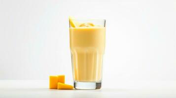 Photo of a Mango Lassi isolated on flat white background. Generative AI