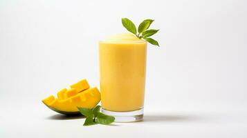 Photo of a Mango Smoothie isolated on flat white background. Generative AI