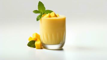 Photo of a Mango Lassi drink isolated on flat white background. Generative AI