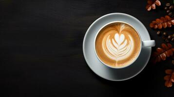 Photo of a Maple Latte isolated on flat black background. Generative AI