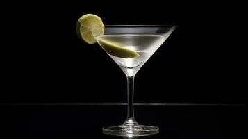 Photo of a Martini isolated on flat black background. Generative AI