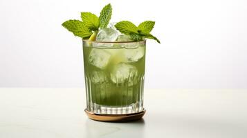 Photo of a Mint Julep isolated on flat white background. Generative AI