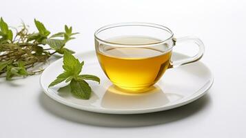 Photo of a Mint Tea isolated on flat white background. Generative AI