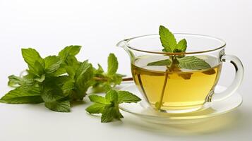 Photo of a Mint Tea isolated on flat white background. Generative AI