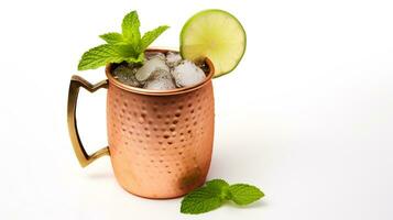 Photo of a Moscow Mule isolated on flat white background. Generative AI