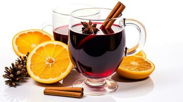 Photo of a Mulled Wine isolated on flat white background. Generative AI