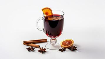 Photo of a Mulled Wine isolated on flat white background. Generative AI