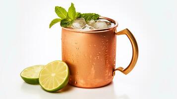 Photo of a Moscow Mule isolated on flat white background. Generative AI