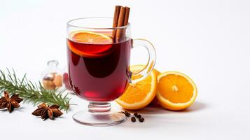 Photo of a Mulled Wine isolated on flat white background. Generative AI