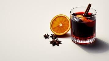 Photo of a Mulled Wine isolated on flat white background. Generative AI