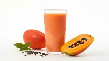 Photo of a Papaya Smoothie isolated on flat white background. Generative AI