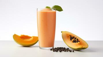 Photo of a Papaya Smoothie isolated on flat white background. Generative AI