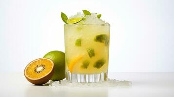 Photo of a Passion Fruit Caipirinha isolated on flat white background. Generative AI