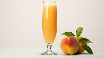 Photo of a Peach Bellini isolated on flat white background. Generative AI