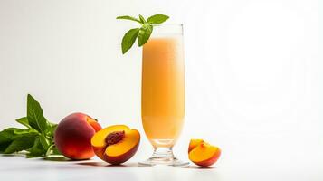 Photo of a Peach Bellini isolated on flat white background. Generative AI