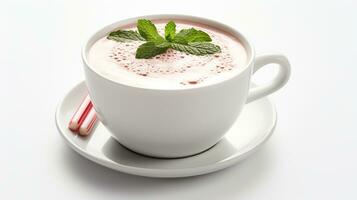 Photo of a Peppermint Hot Chocolate isolated on flat white background. Generative AI