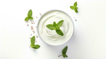 Photo of a Peppermint White Hot Chocolate isolated on flat white background. Generative AI