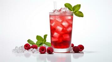 Photo of a Raspberry Iced Tea isolated on flat white background. Generative AI