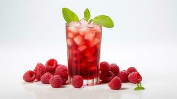 Photo of a Raspberry Iced Tea isolated on flat white background. Generative AI