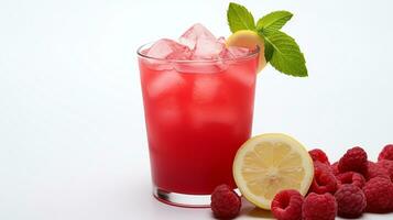 Photo of a Raspberry Lemonade isolated on flat white background. Generative AI